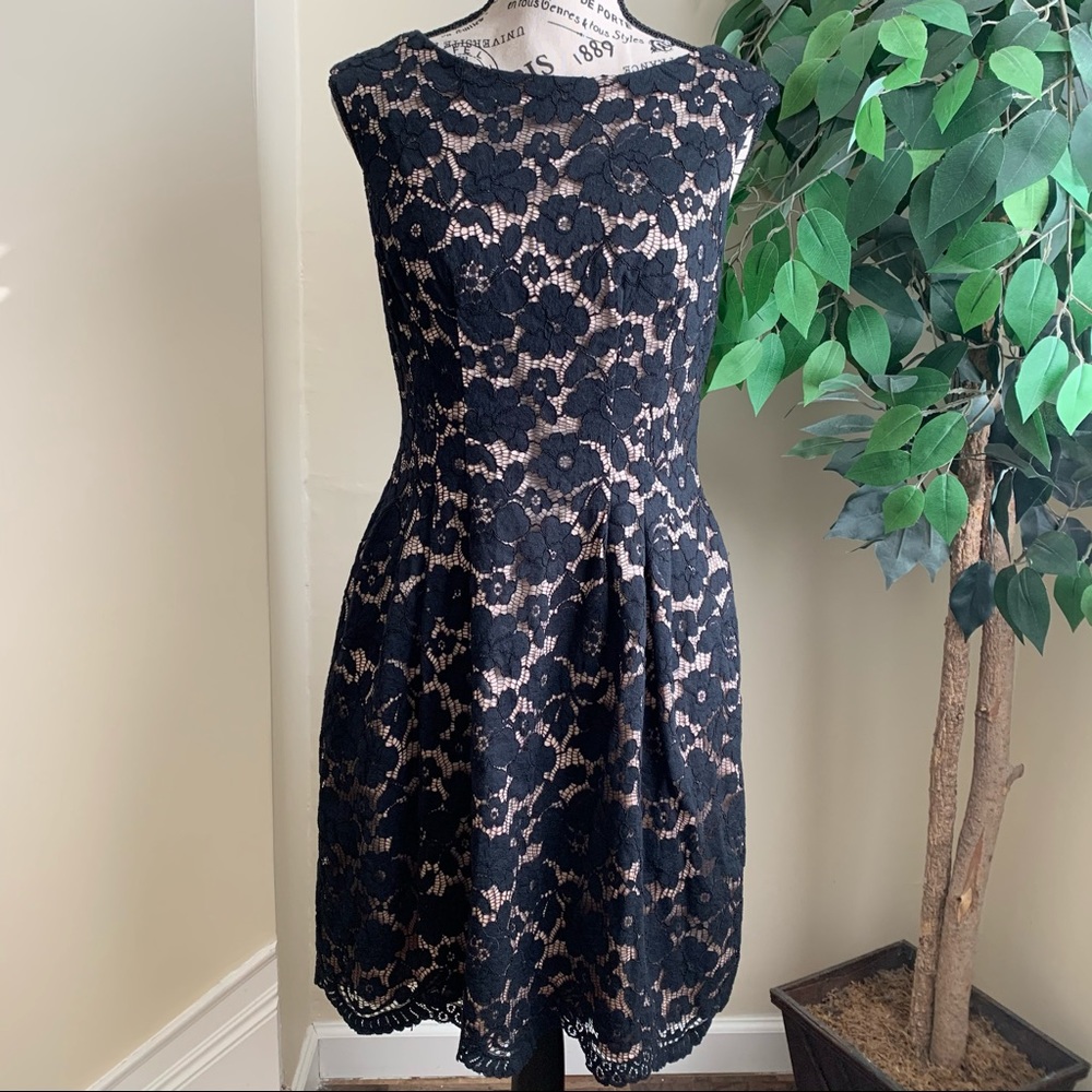 Vince Camuto Black Lace Boatneck Dress Sz 4
